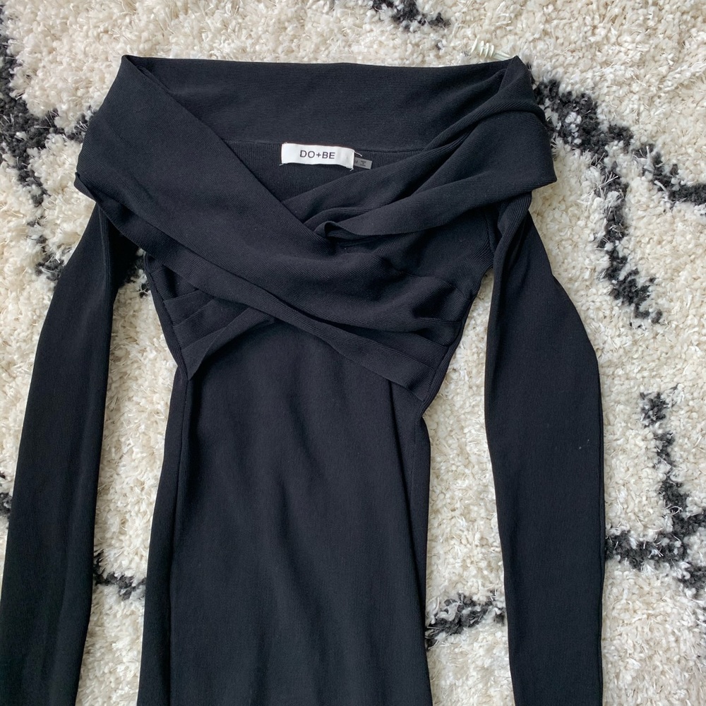 Do+Be off the shoulder + form fitting formal dress